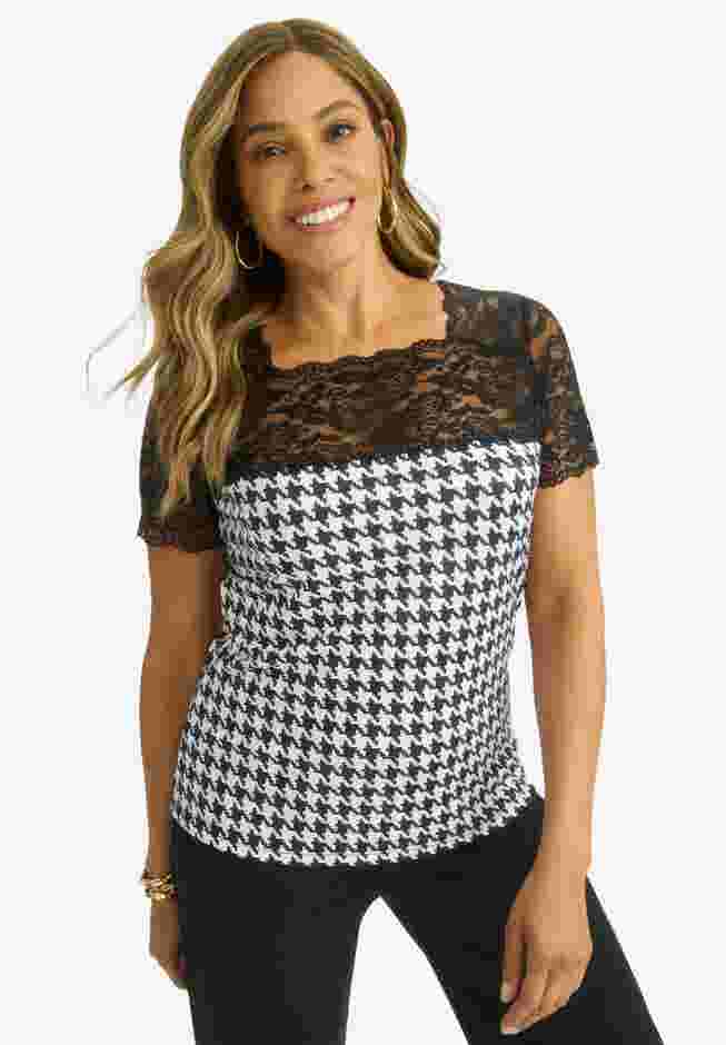 Stretch Lace Neckline Top image number 0