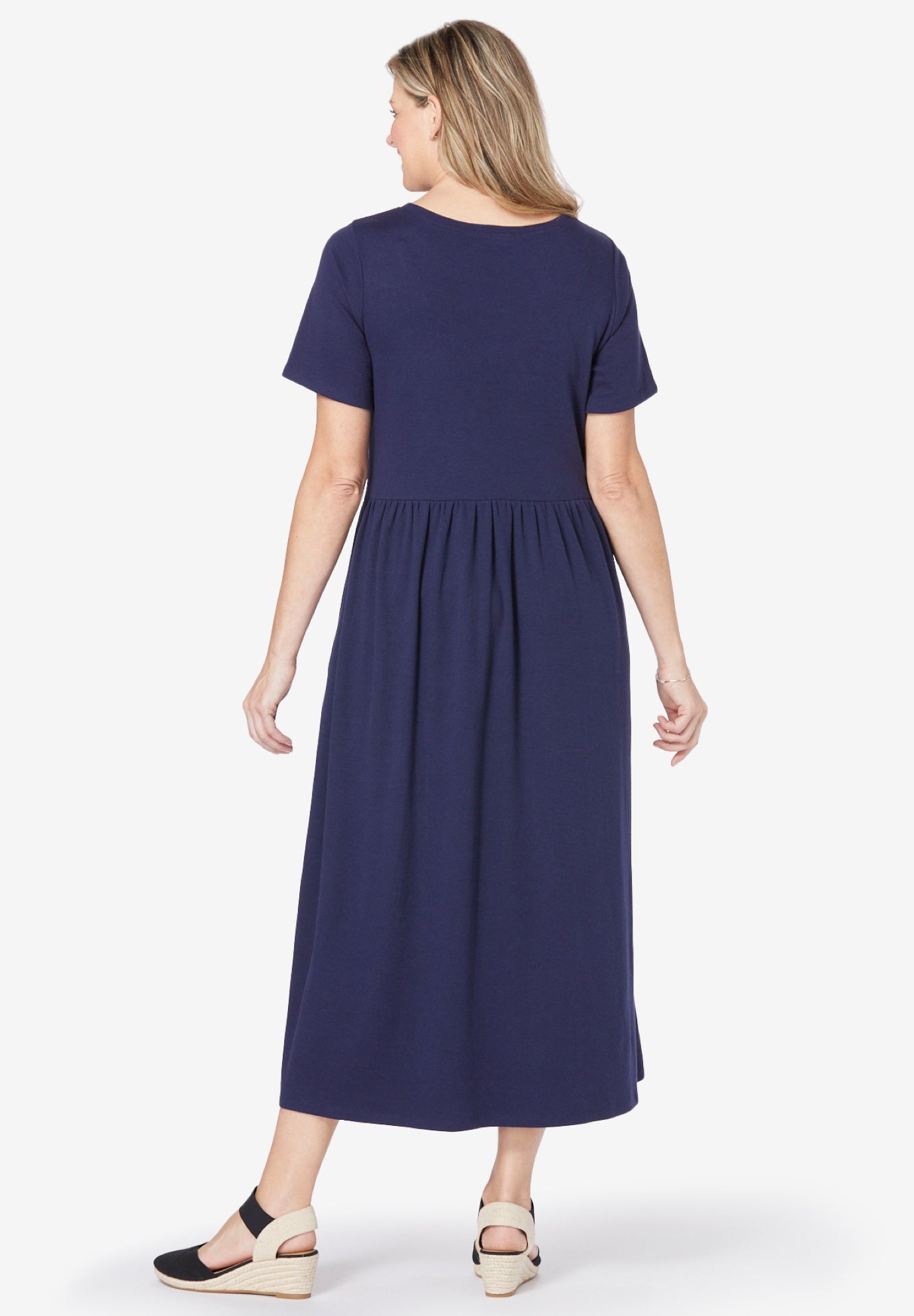 Short-Sleeve Scoopneck Empire Waist Dress image number 1