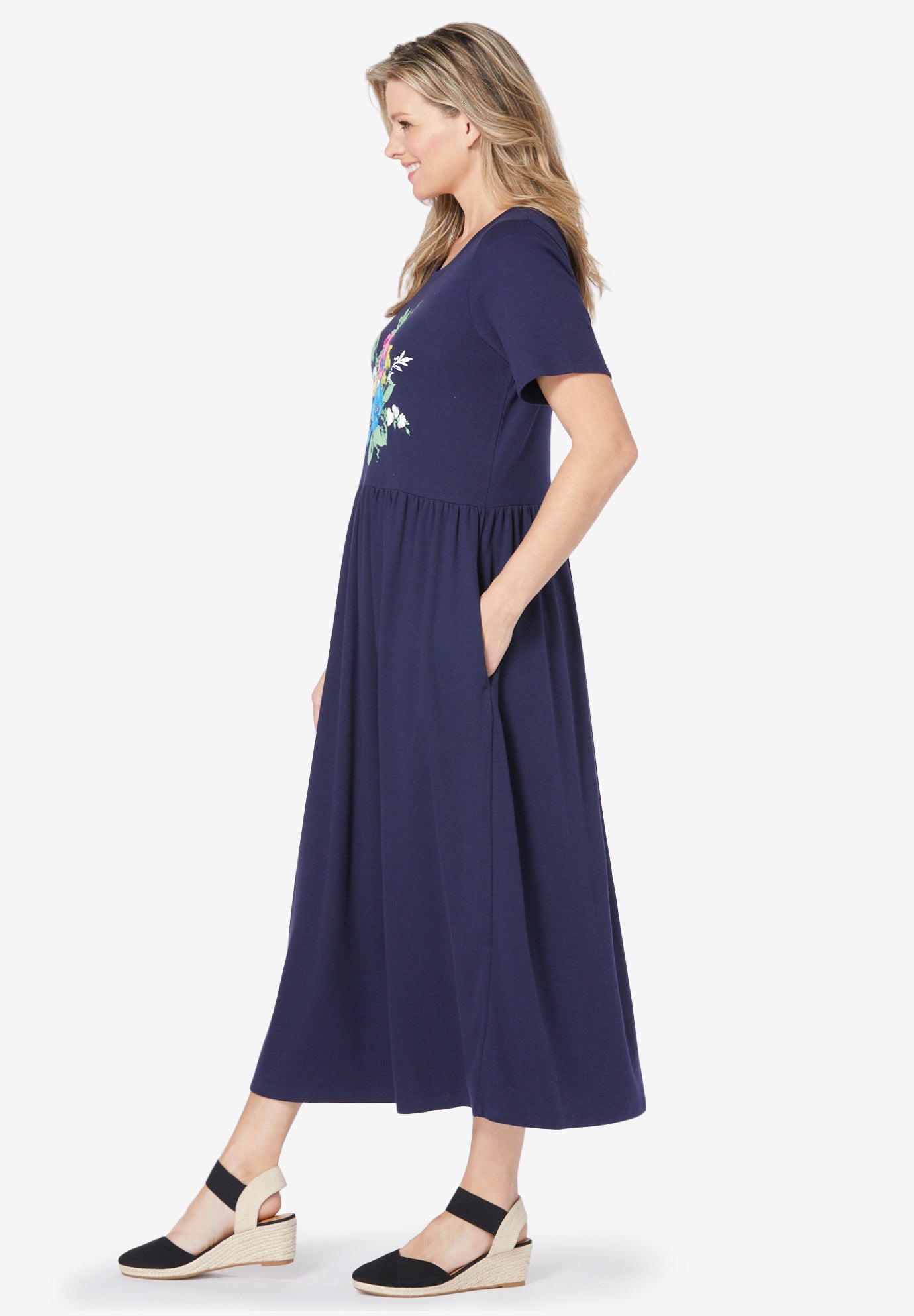 Short-Sleeve Scoopneck Empire Waist Dress image number 2