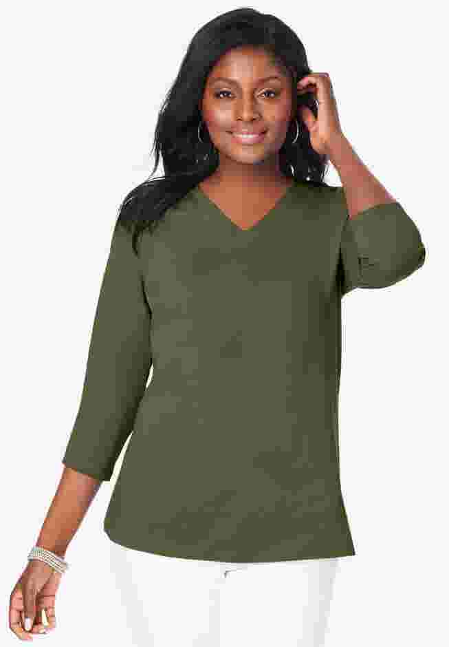 Stretch Cotton V-Neck Tee image number 0