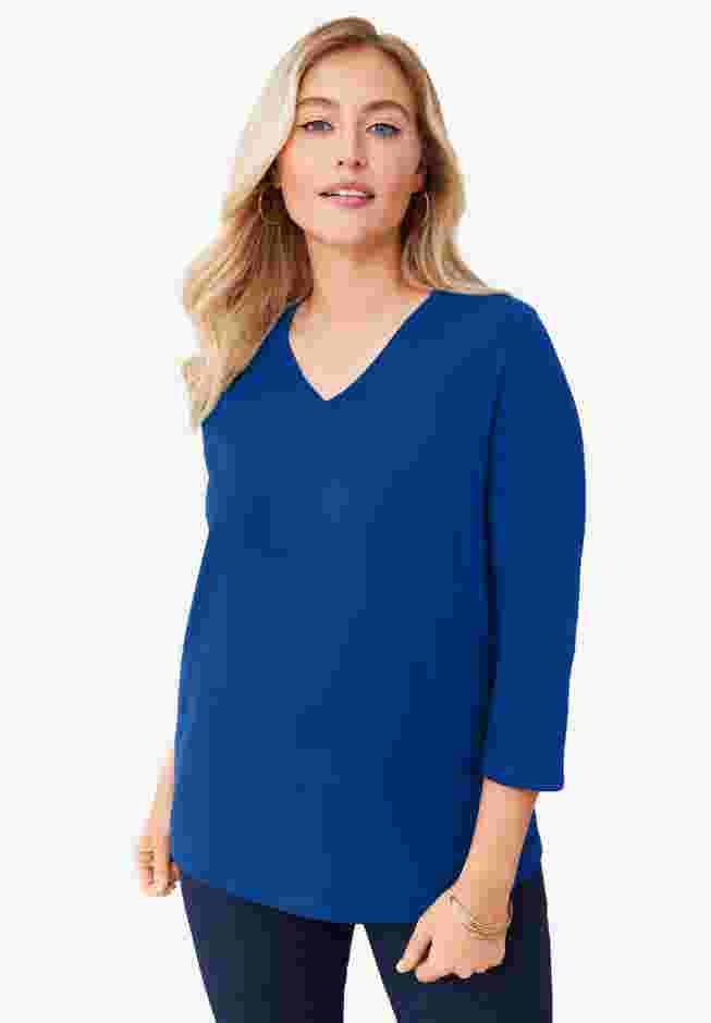 Stretch Cotton V-Neck Tee image number 0
