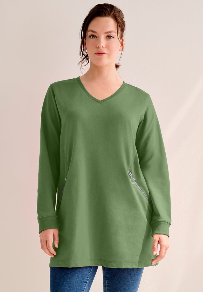 Zip Pocket French Terry Sweatshirt Tunic image number 0