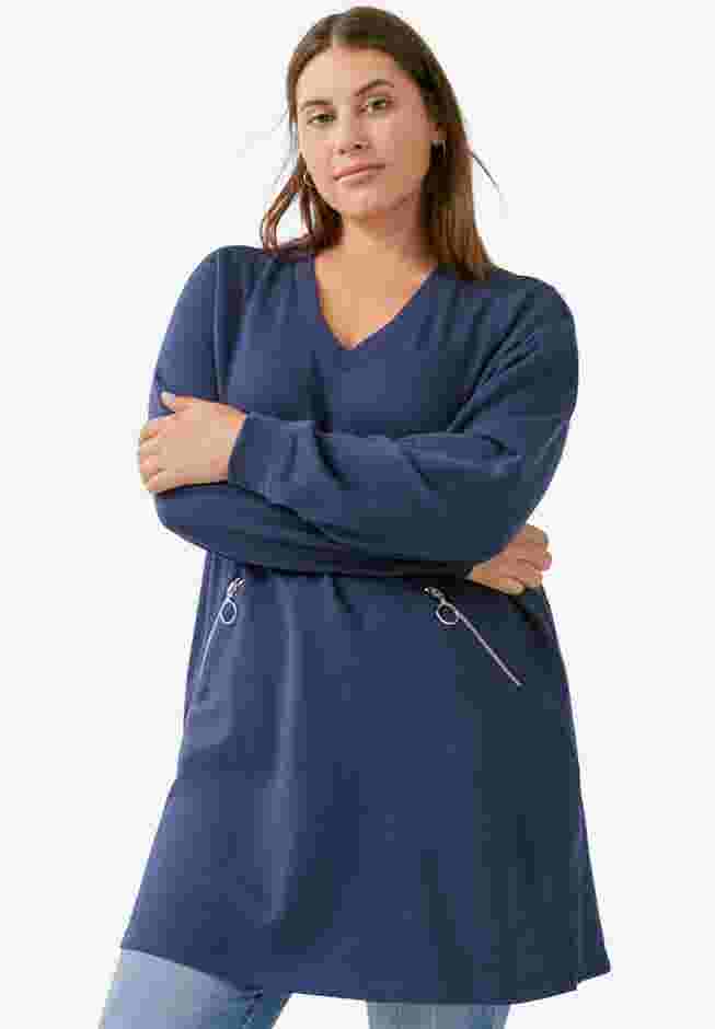 Zip Pocket French Terry Sweatshirt Tunic image number 0