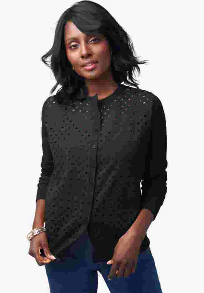 Fine Gauge Eyelet Cardigan image number 0