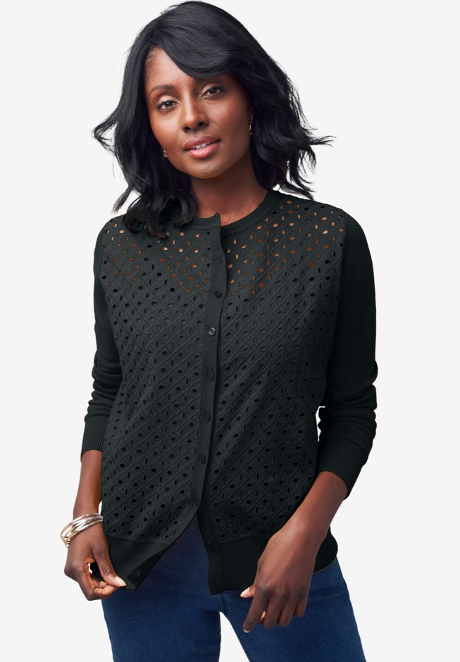 Fine Gauge Eyelet Cardigan image number 0