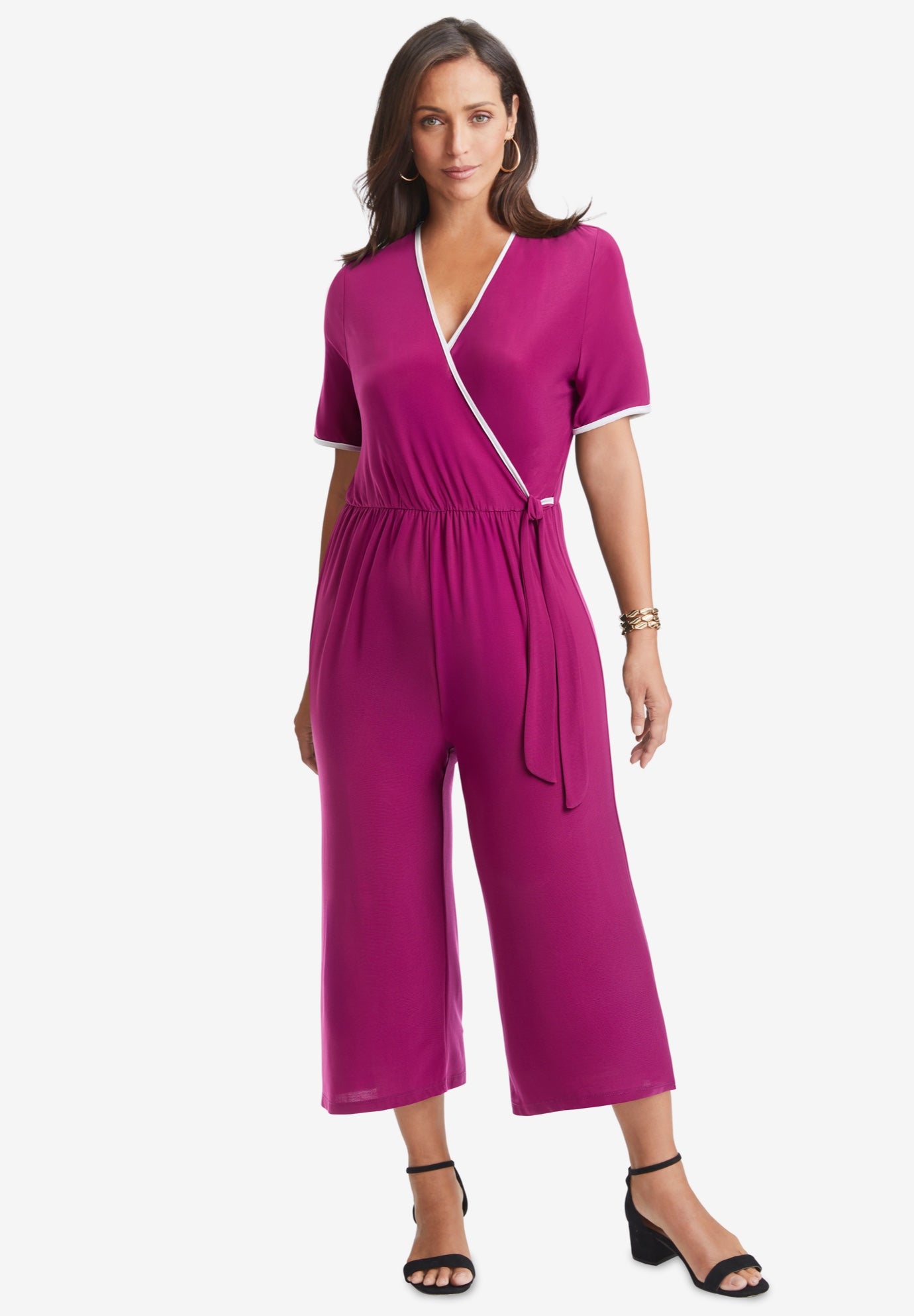 Stretch Knit Cropped Wide Leg Jumpsuit image number 0
