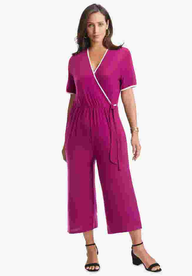 Stretch Knit Cropped Wide Leg Jumpsuit image number 0