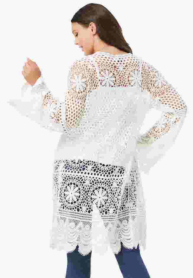 Floral Lace Crochet Duster image number 1