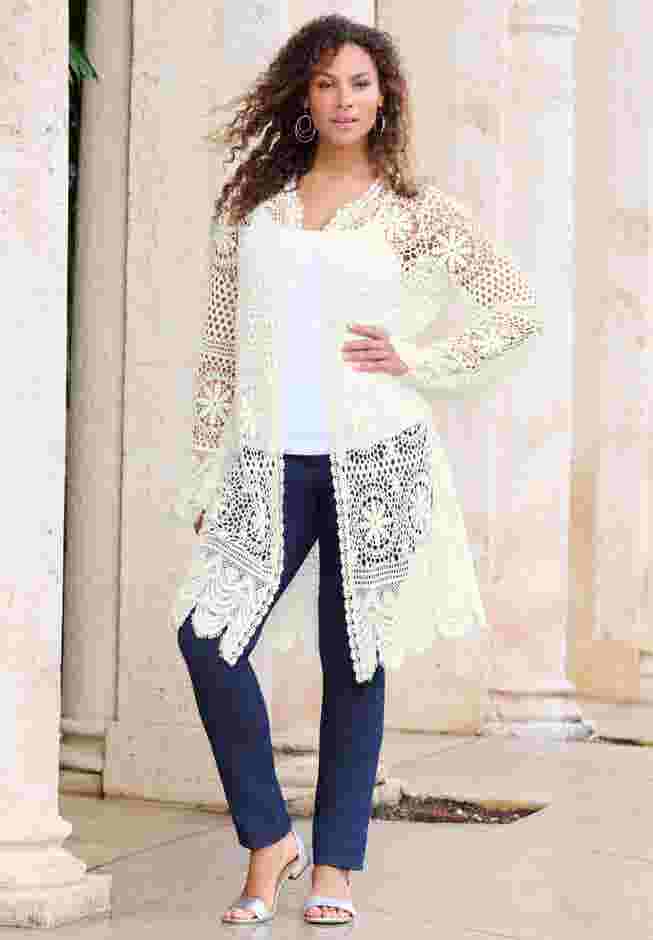 Floral Lace Crochet Duster image number 0