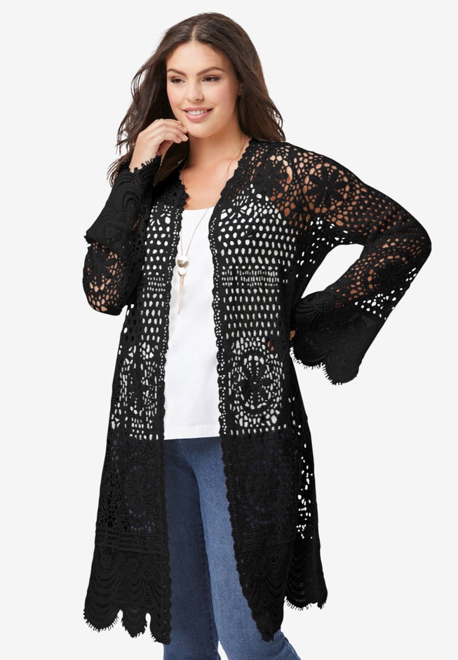 Plus Size Floral Lace Crochet Duster image number 0