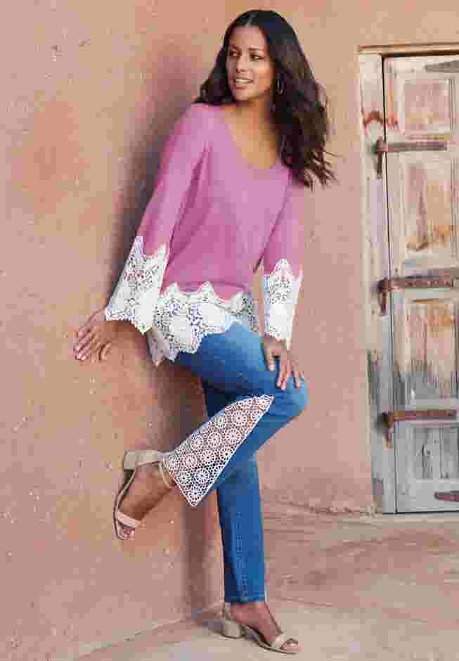 Fine Gauge Lace Pullover Sweater image number 1