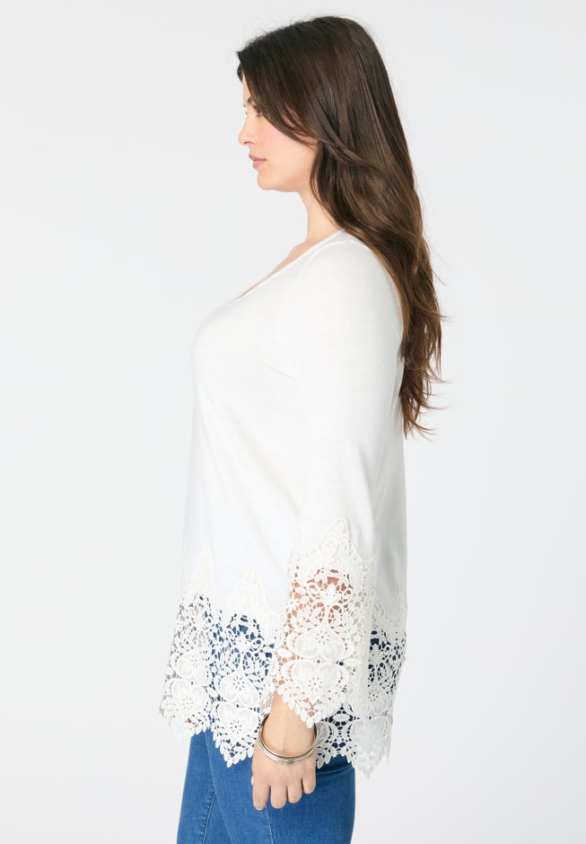 Fine Gauge Lace Pullover Sweater image number 2