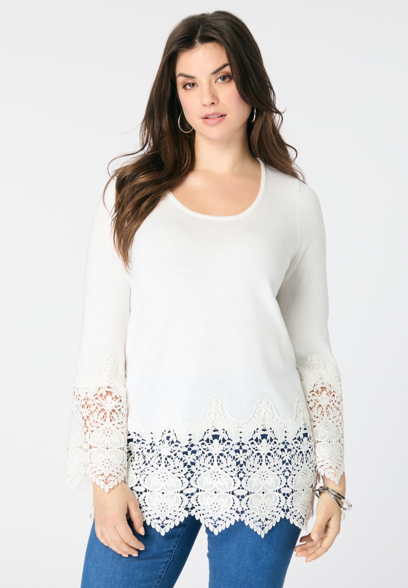 Fine Gauge Lace Pullover Sweater image number 0