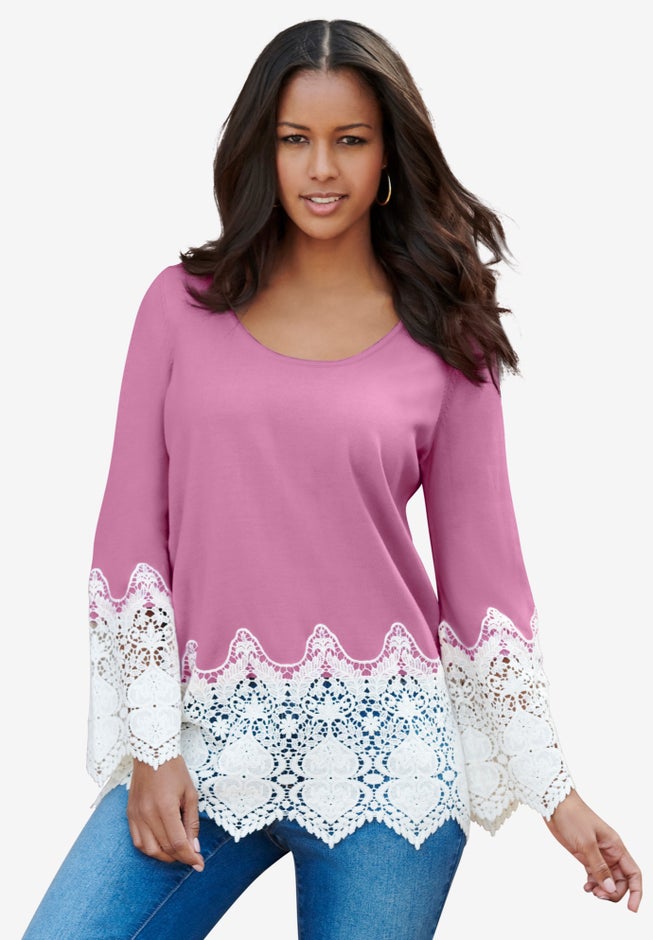 Fine Gauge Lace Pullover Sweater image number 0