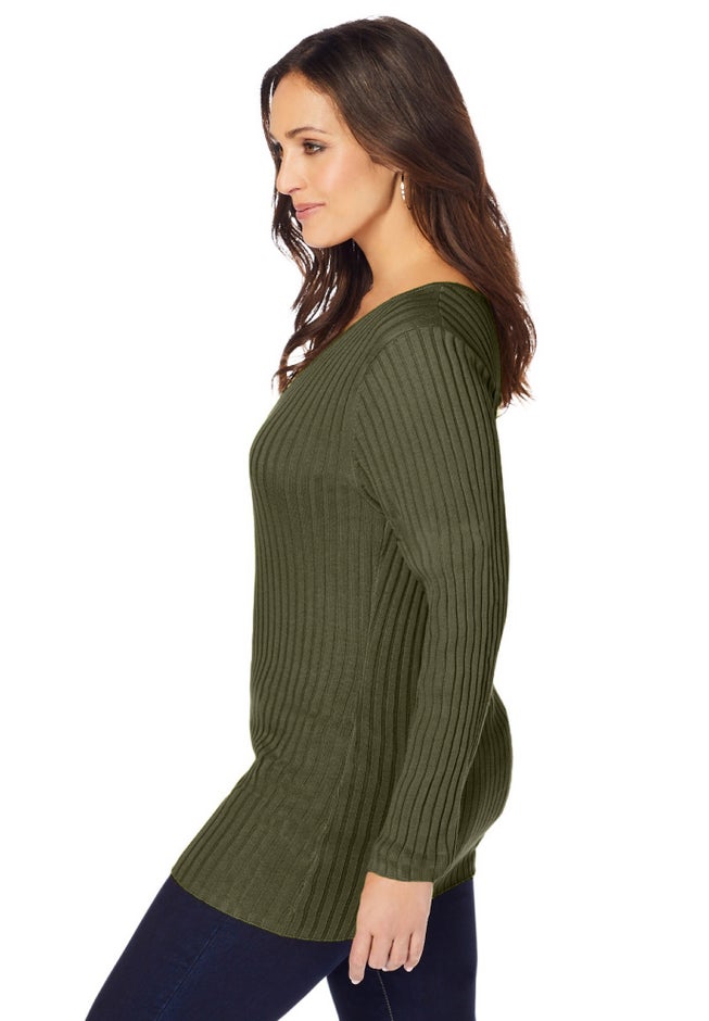 V-Neck Ribbed Sweater image number 2