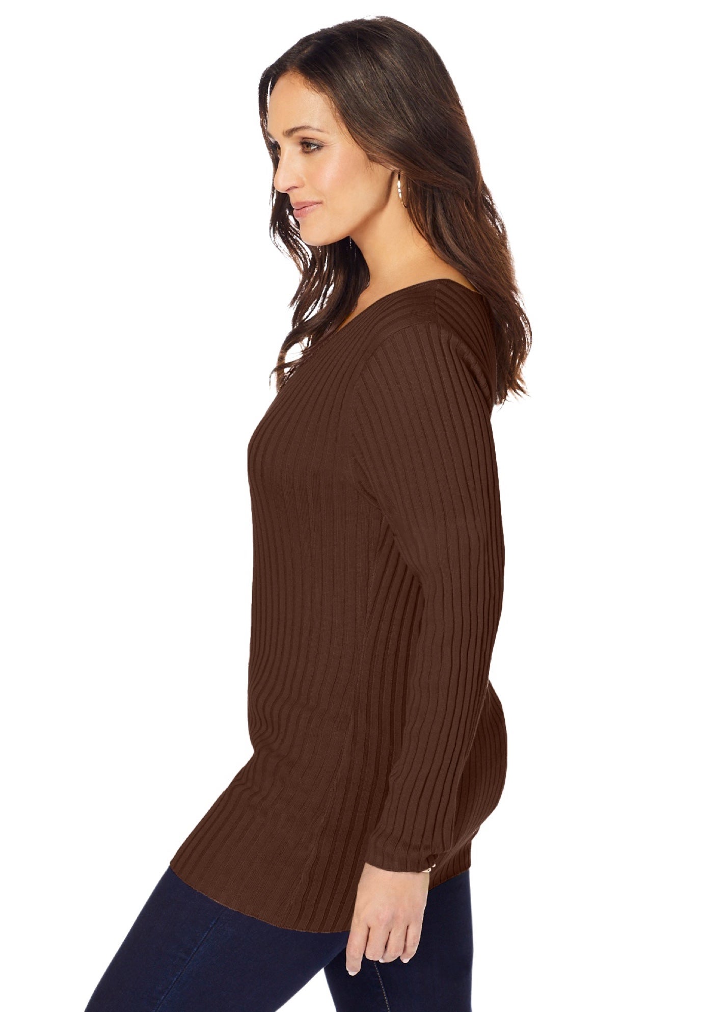 V-Neck Ribbed Sweater image number 2