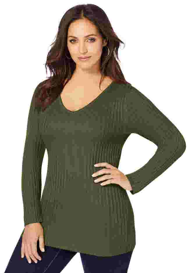 V-Neck Ribbed Sweater image number 0