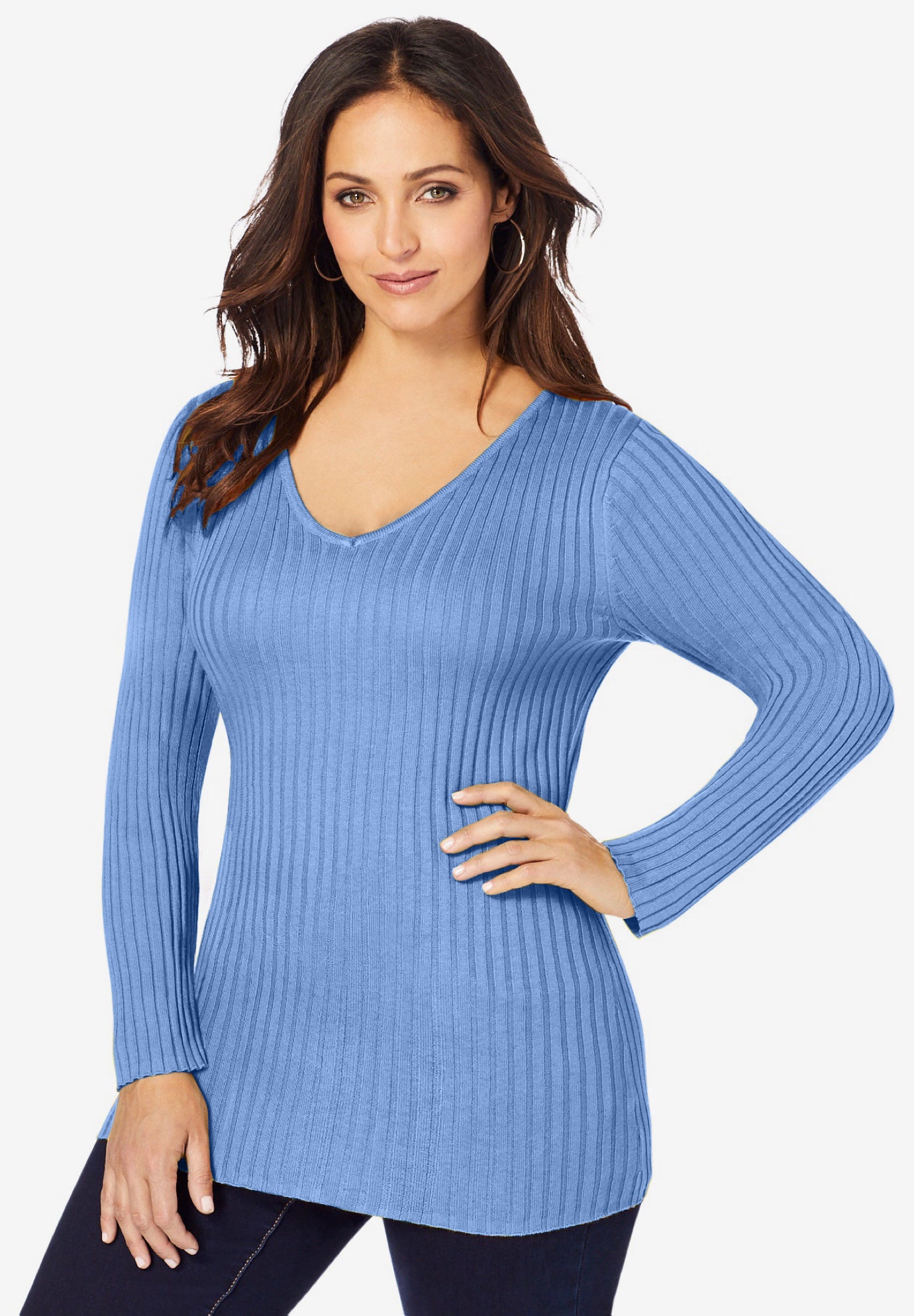 V-Neck Ribbed Sweater image number 0