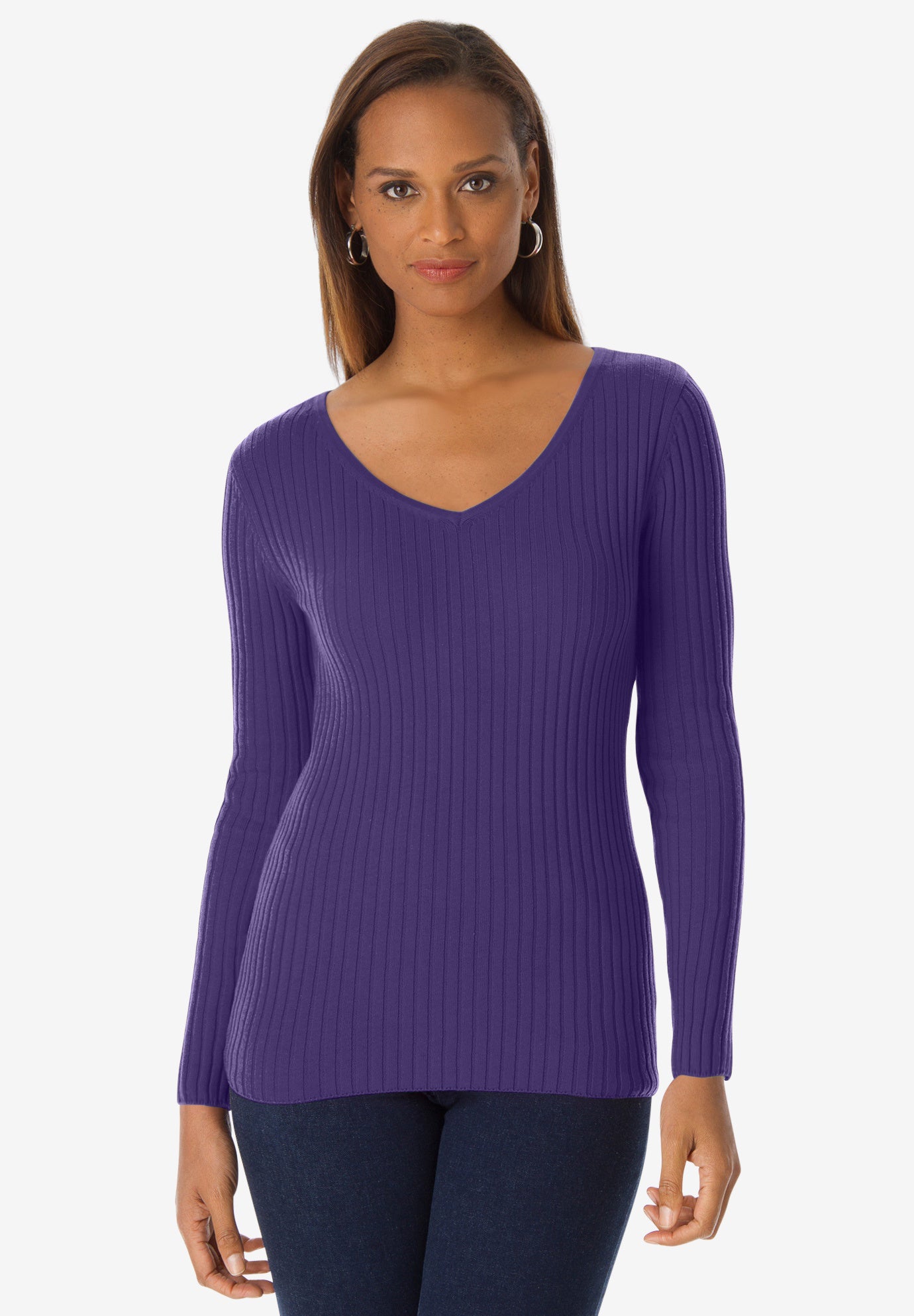 V-Neck Ribbed Sweater image number 0