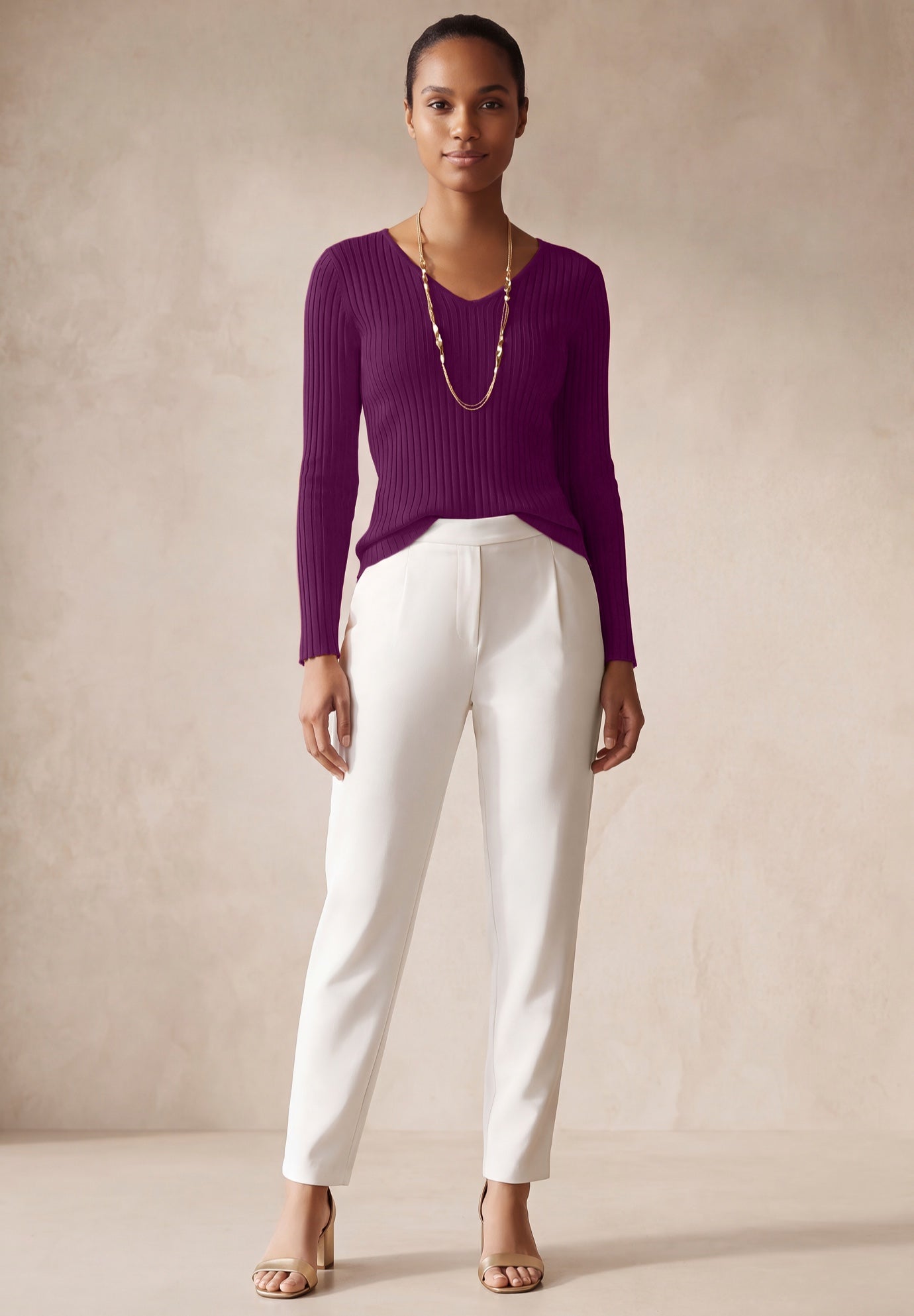 V-Neck Ribbed Sweater image number 0