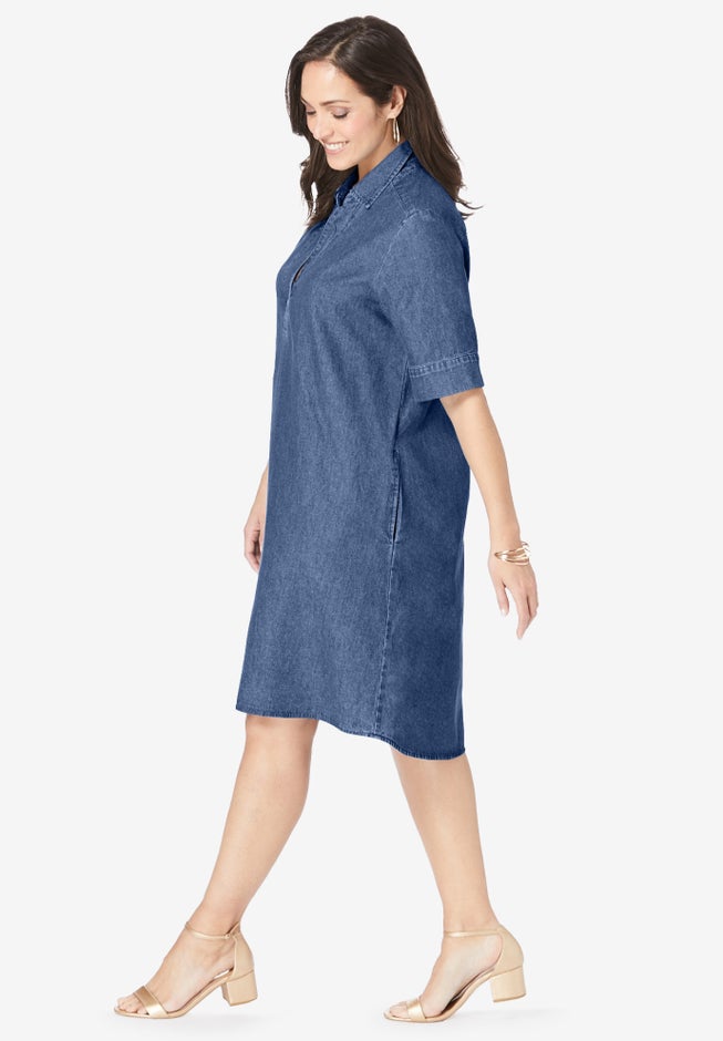Cuff Sleeve Denim Shirtdress image number 2