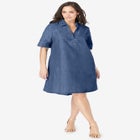 Cuff Sleeve Denim Shirtdress image number null