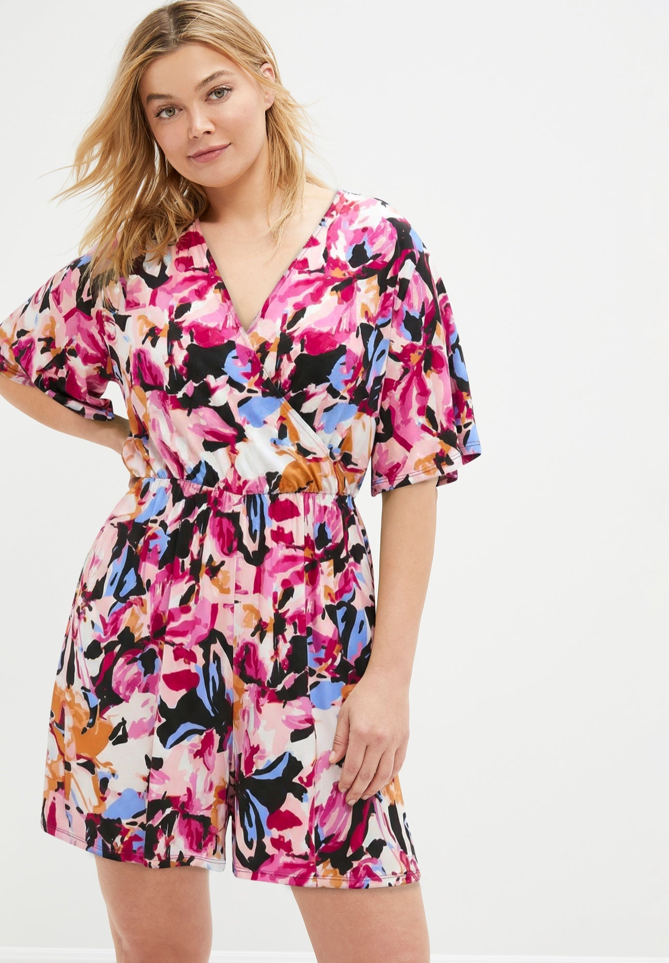 Flutter Sleeve Surplice Romper image number 0