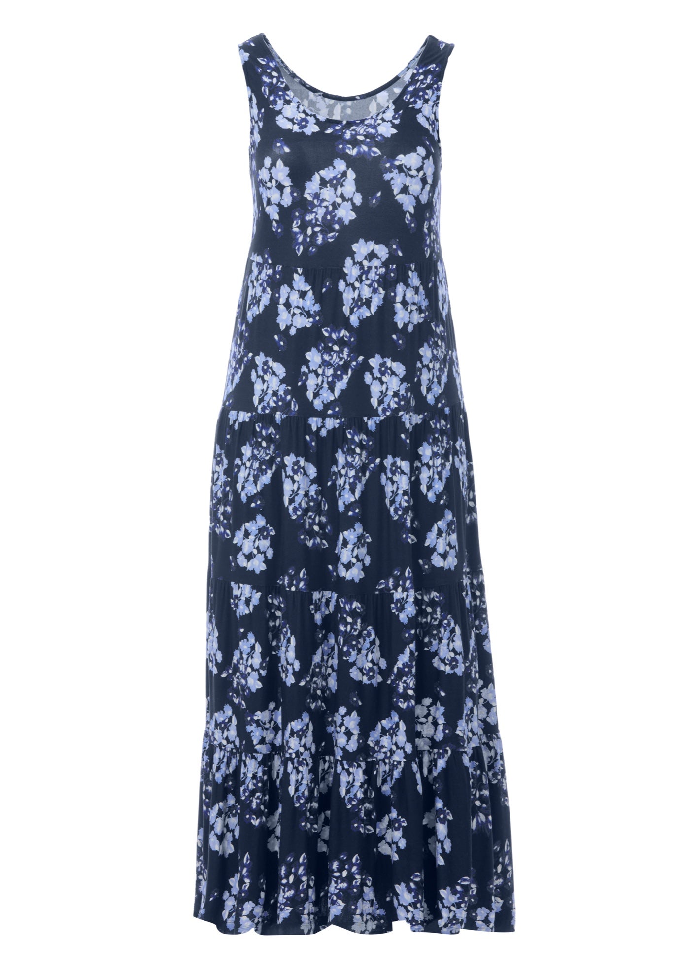 Stretch Knit Scoop Neck Sleeveless Tiered Maxi Dress image number 2