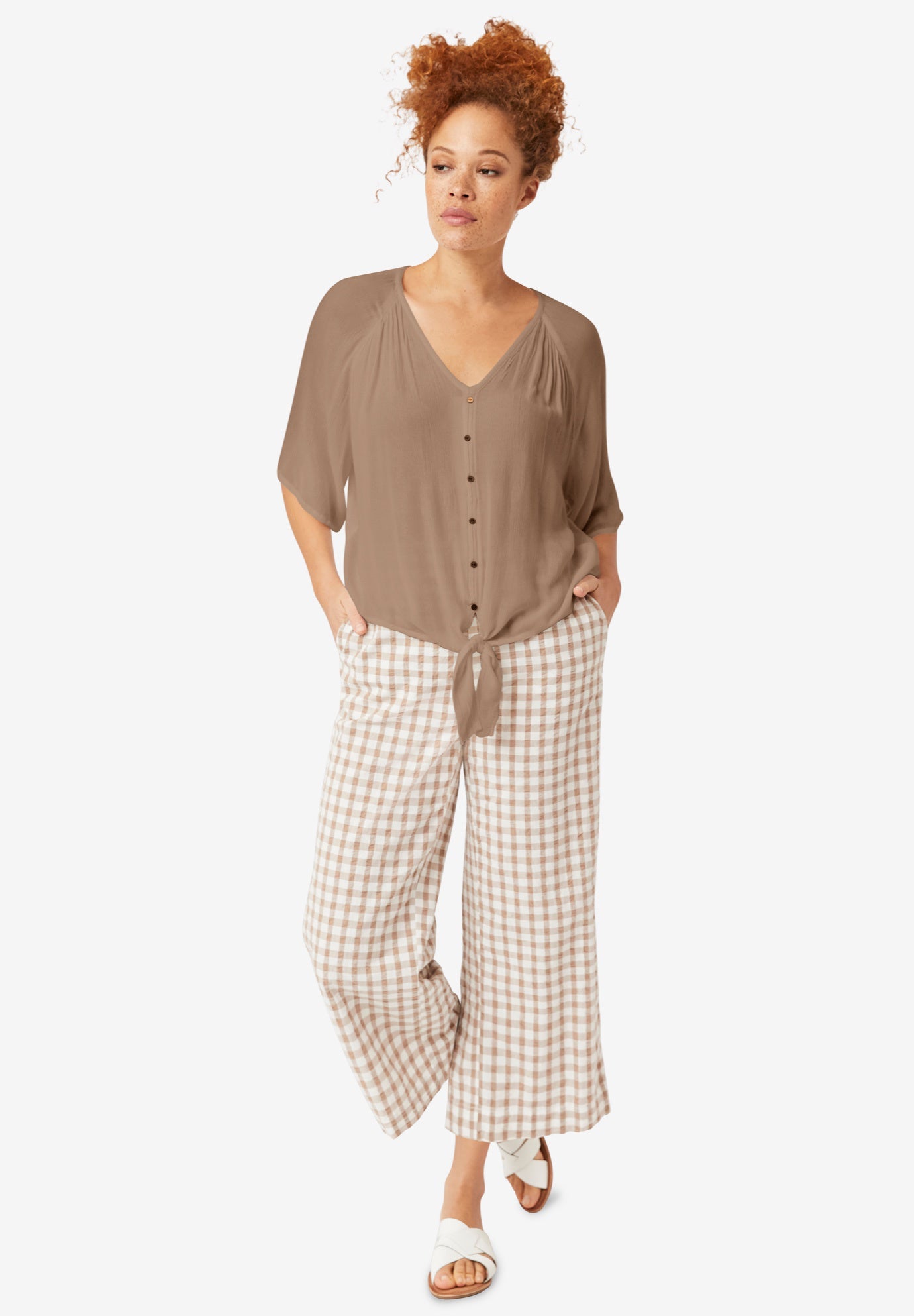 Crinkle Tie-Front Blouse image number 0