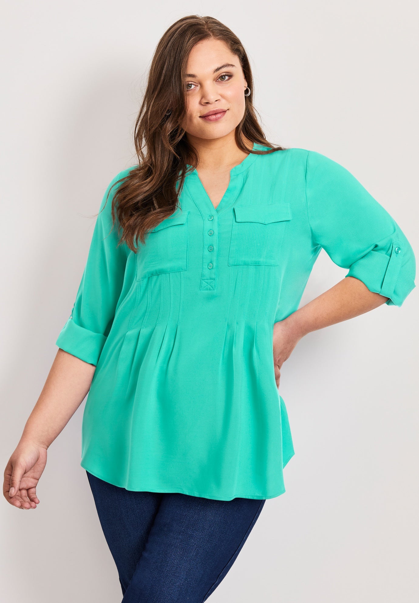 Roll Tab Pintuck Tunic image number 0