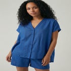 Linen-Blend V-Neck Button-Front Dolman Sleeve Oversized Tunic image number null