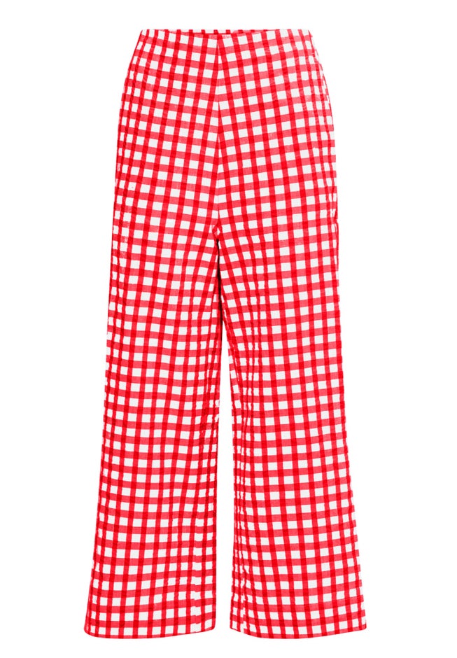 Gingham Back Elastic Wide Leg Crop Pants image number 1