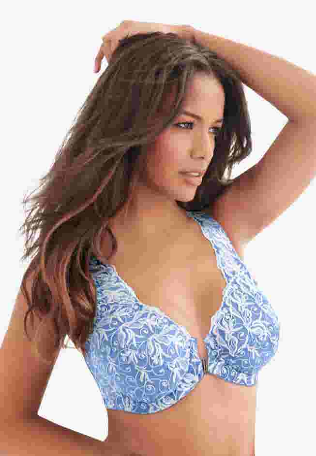 Embroidered Front-Close Underwire Bra image number 0