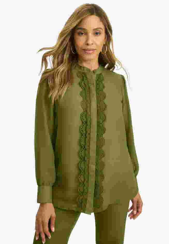 Eyelet Trim Blouse image number 0