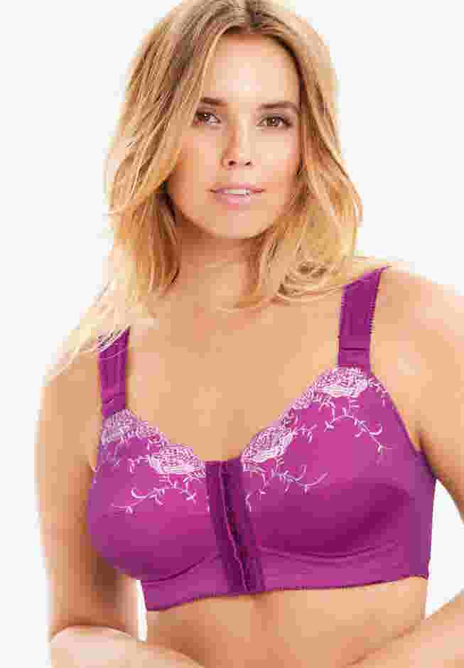 Front-Close Embroidered Wireless Posture Bra image number 0