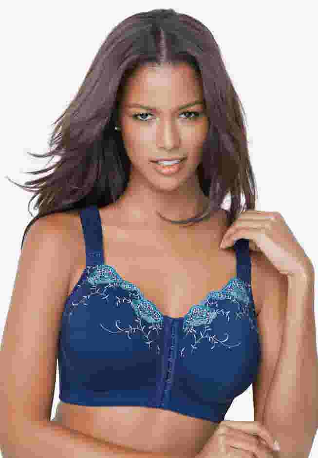 Front-Close Embroidered Wireless Posture Bra image number 2