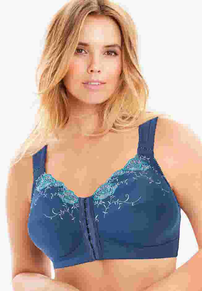 Front-Close Embroidered Wireless Posture Bra image number 7
