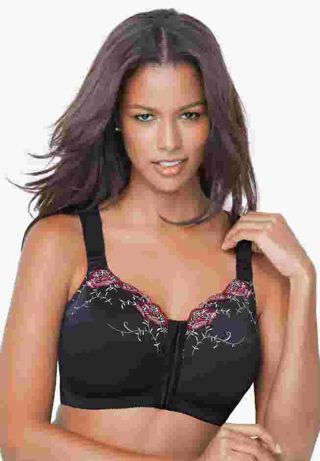 Front-Close Embroidered Wireless Posture Bra image number 8