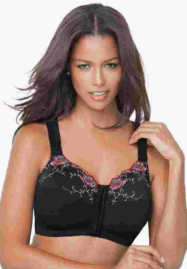 Front-Close Embroidered Wireless Posture Bra image number 0