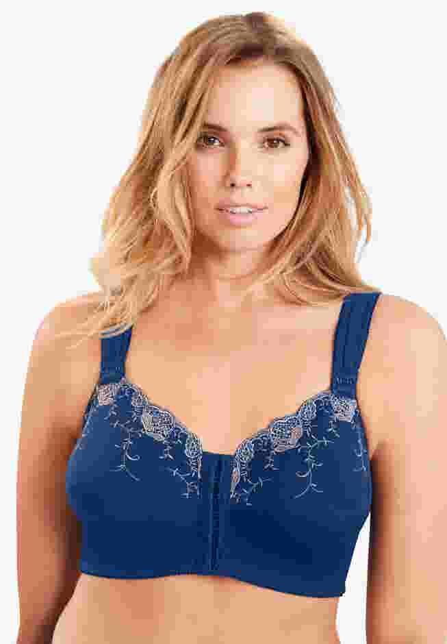 Front-Close Embroidered Wireless Posture Bra image number 0