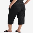 Ribbed Elastic Waist Linen-Blend Capris image number null