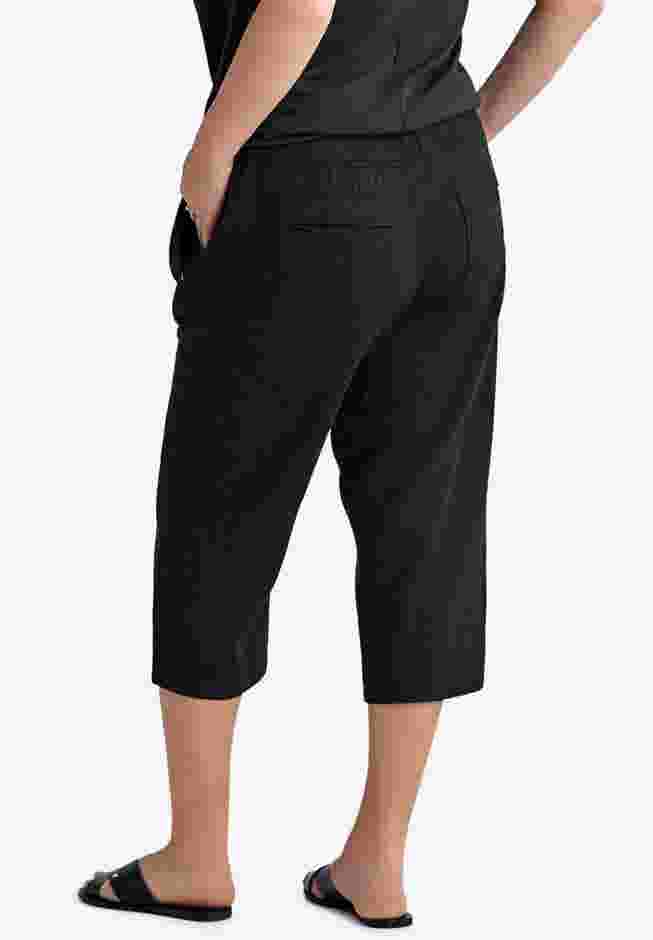 Ribbed Elastic Waist Linen-Blend Capris image number 1
