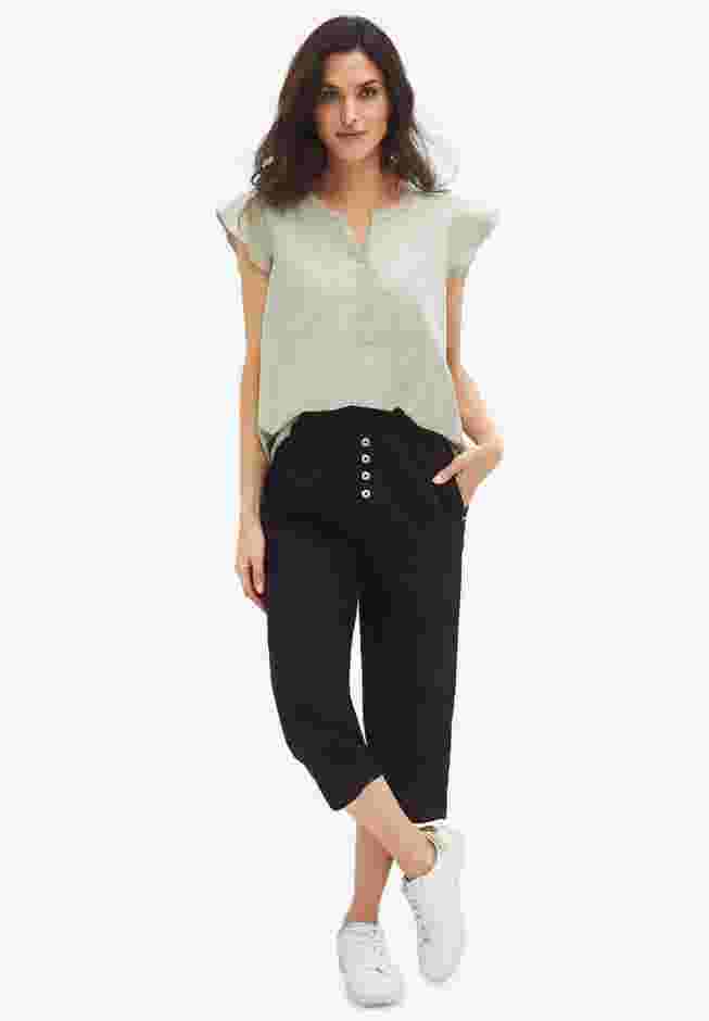Ribbed Elastic Waist Linen-Blend Capris image number 0