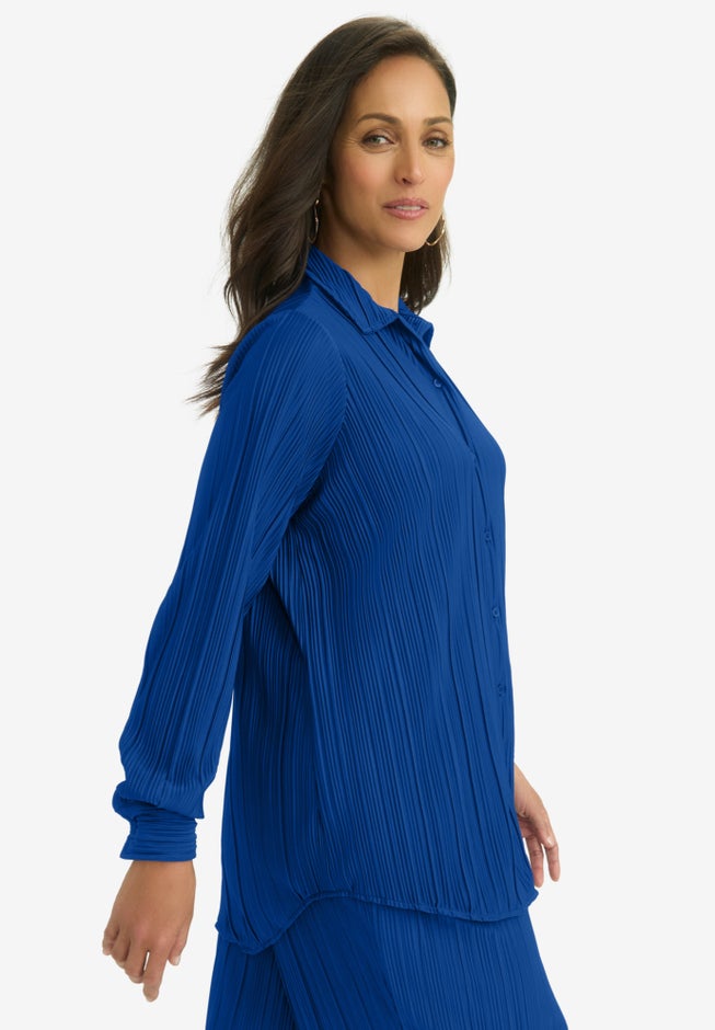 Plisse Button-Front Blouse image number 2