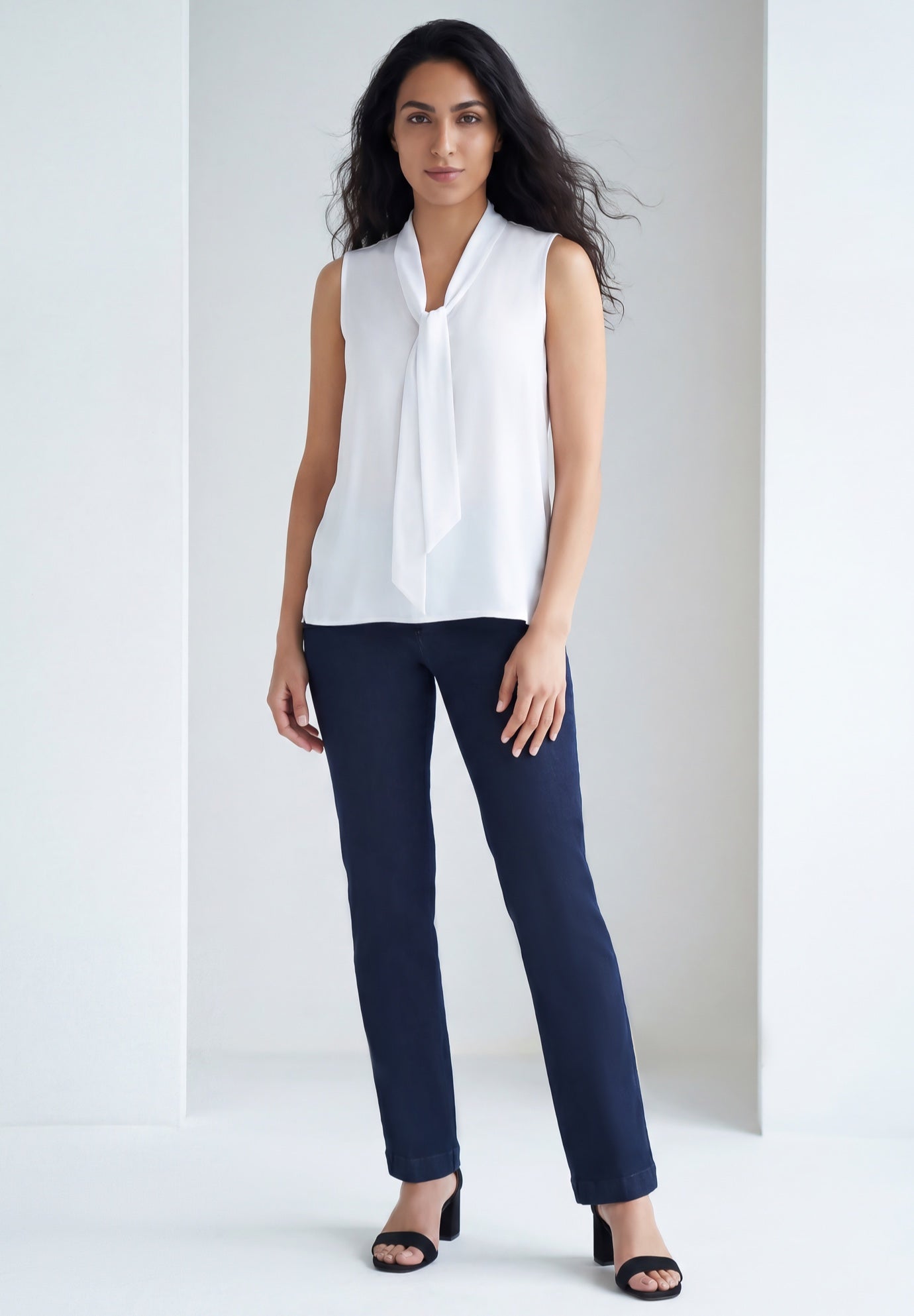 Uptown Sleeveless Tie-Neck Blouse image number 0