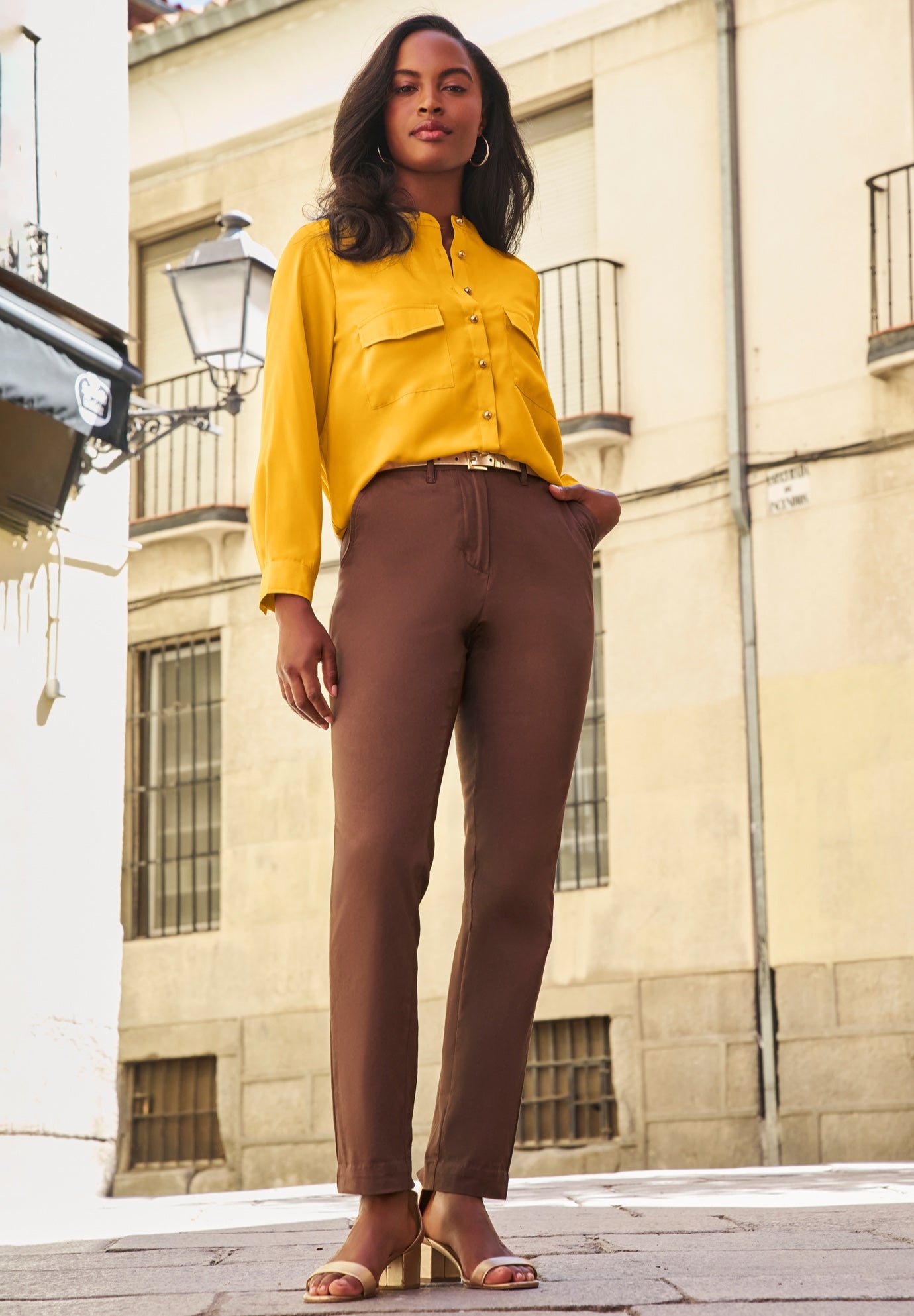 Button-Front Chest Pocket Blouse image number 1