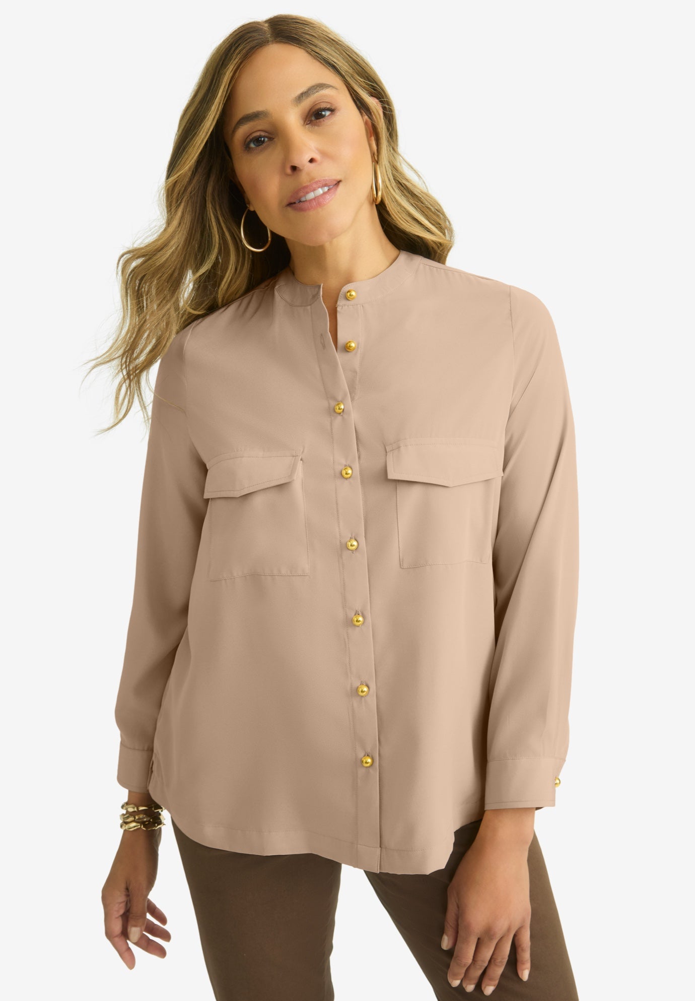 Button-Front Chest Pocket Blouse image number 0
