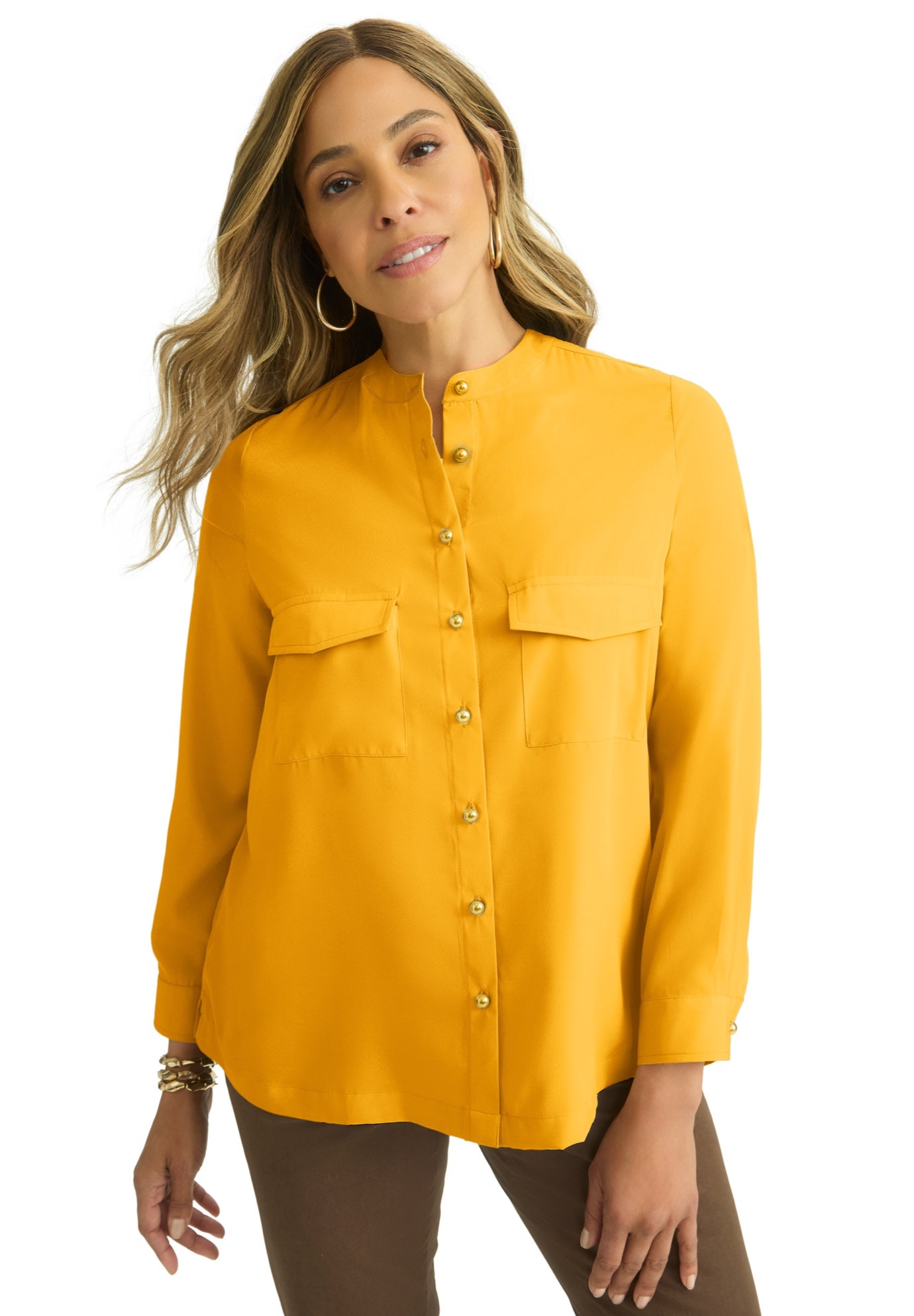 Button-Front Chest Pocket Blouse image number 0