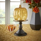 11"H x 6"Diam. Pre-Lit Mercury Glass Pumpkin on Metal Stand image number null
