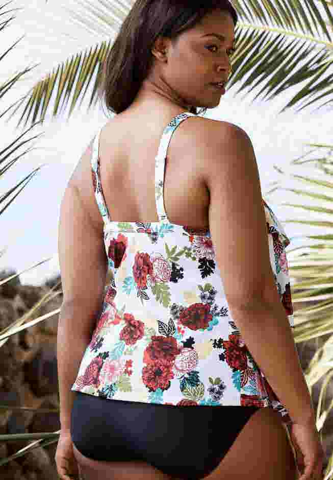 Longer-Length Tiered-Ruffle Tankini Top image number 1